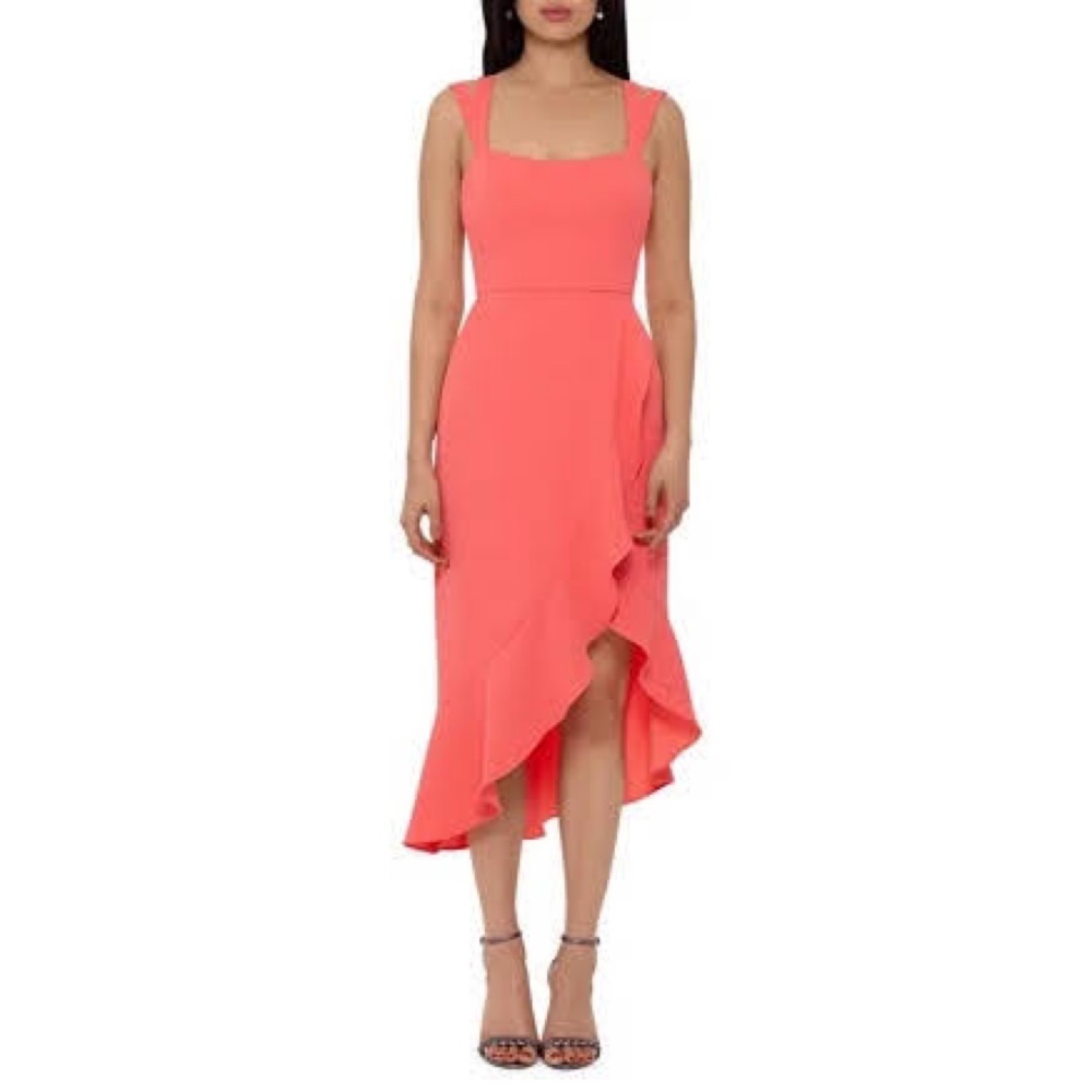Xscape Crepe High Low Coral Sleeveless Dress Size 14